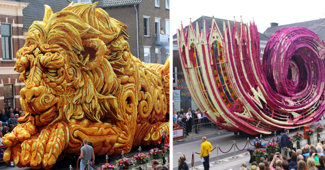 Невероятное зрелище! В Голландии прошел парад гигантских цветочных скульпту ...