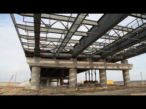 Строительство Керченского моста. Панорама стройки дрон аэросъёмка видео с в ...