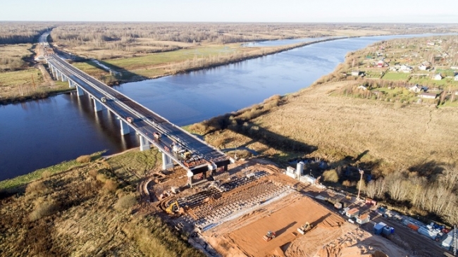 Строительство моста через Волхов на трассе М-11