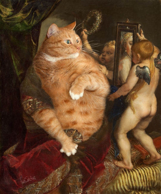 Арт жирный толстый рыжий кот котик